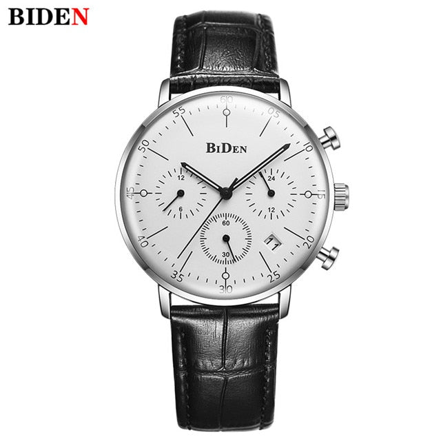 Biden Luxury Watch Men Top Brand Leather Strap Chronograph Waterproof Sports Quartz Wrist Watch Mens Fashion Business Male Clock