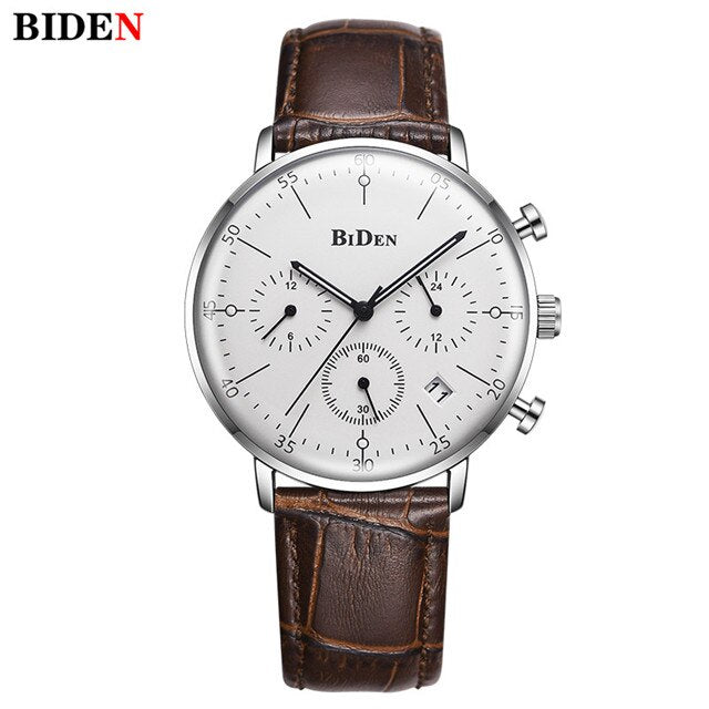 Biden Luxury Watch Men Top Brand Leather Strap Chronograph Waterproof Sports Quartz Wrist Watch Mens Fashion Business Male Clock